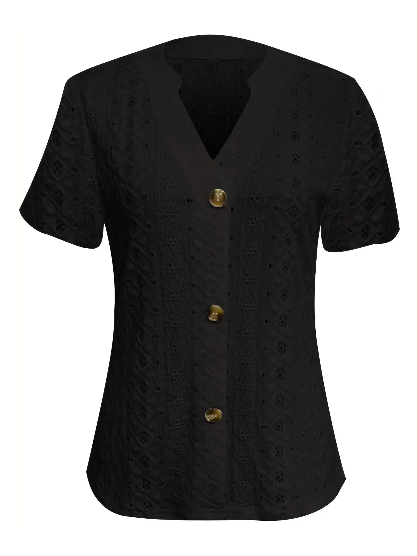 Openwork Notched Short Sleeve Top- White or Black Color Options