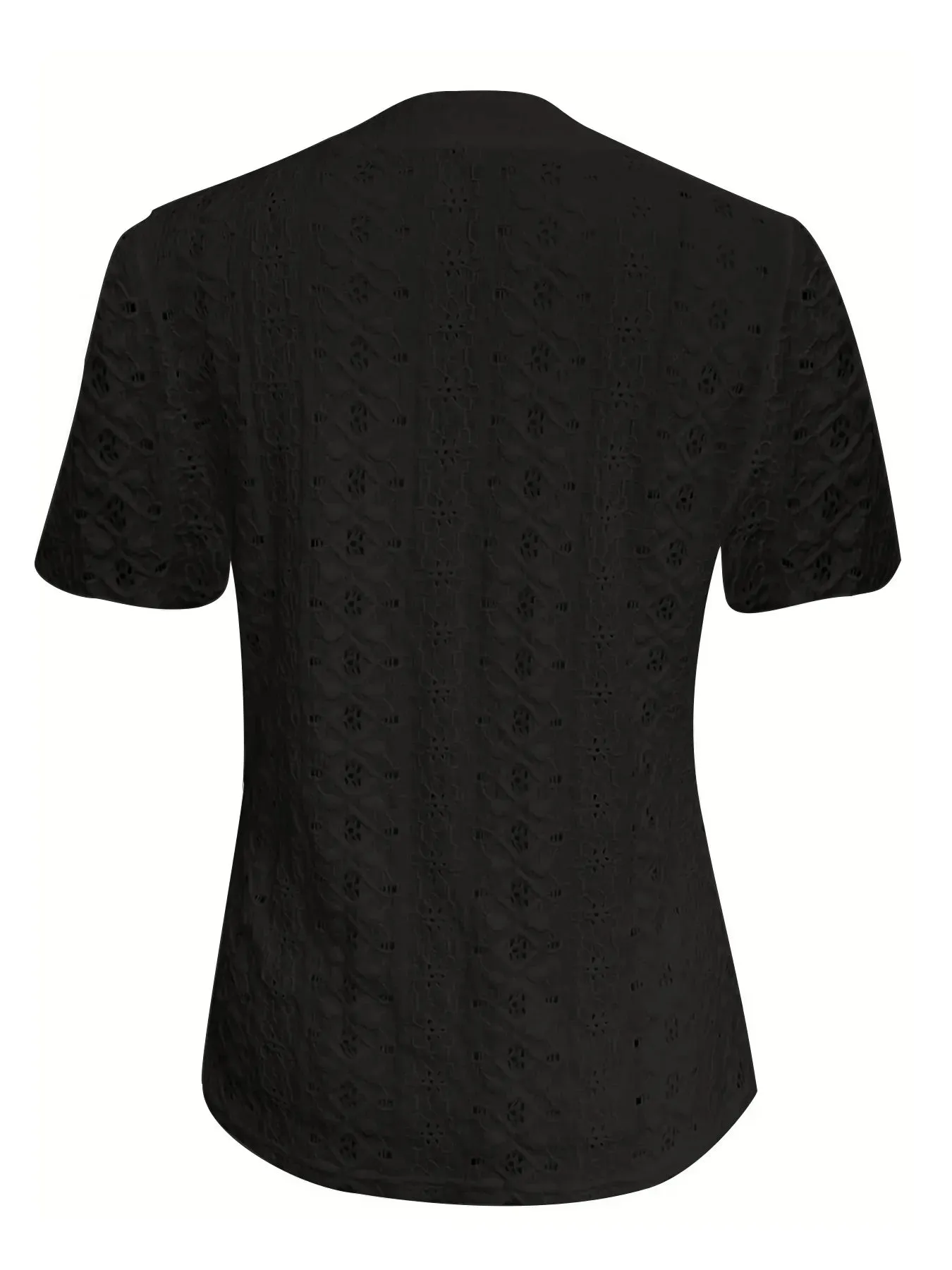 Openwork Notched Short Sleeve Top- White or Black Color Options