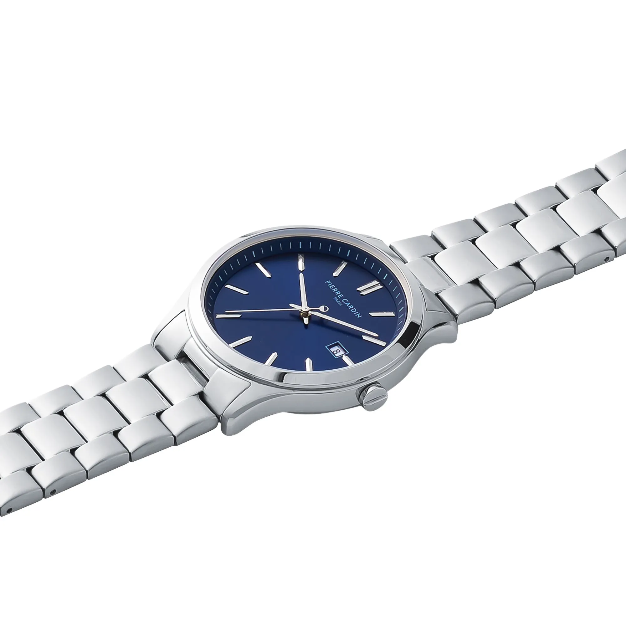 Épinettes Essential Stainless Steel Watch with Blue Dial and Metal Links Strap