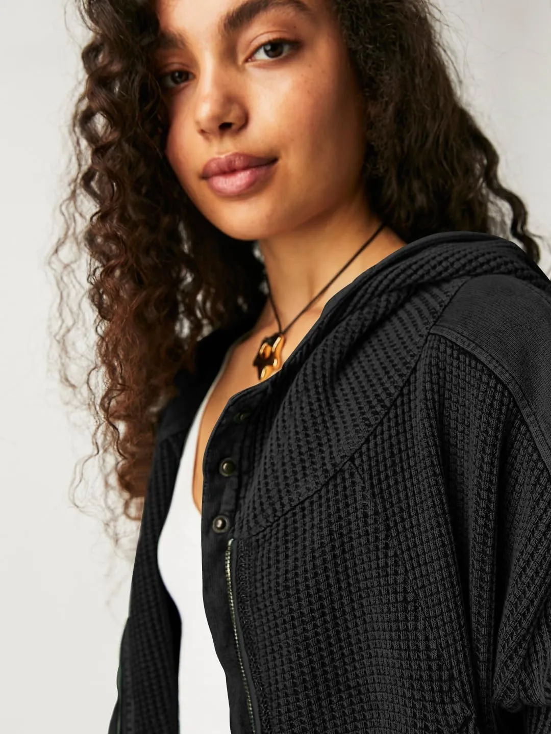 Plustrong Womens Waffle Knit Jackets Zip Up Hoodie Jacket Long Sleeve Cropped Hoodie