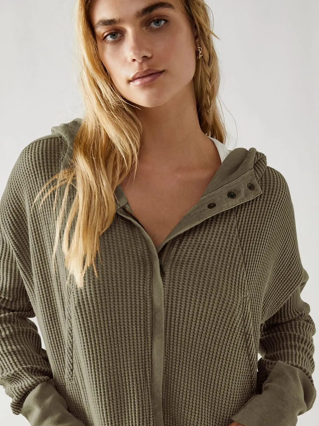Plustrong Womens Waffle Knit Jackets Zip Up Hoodie Jacket Long Sleeve Cropped Hoodie