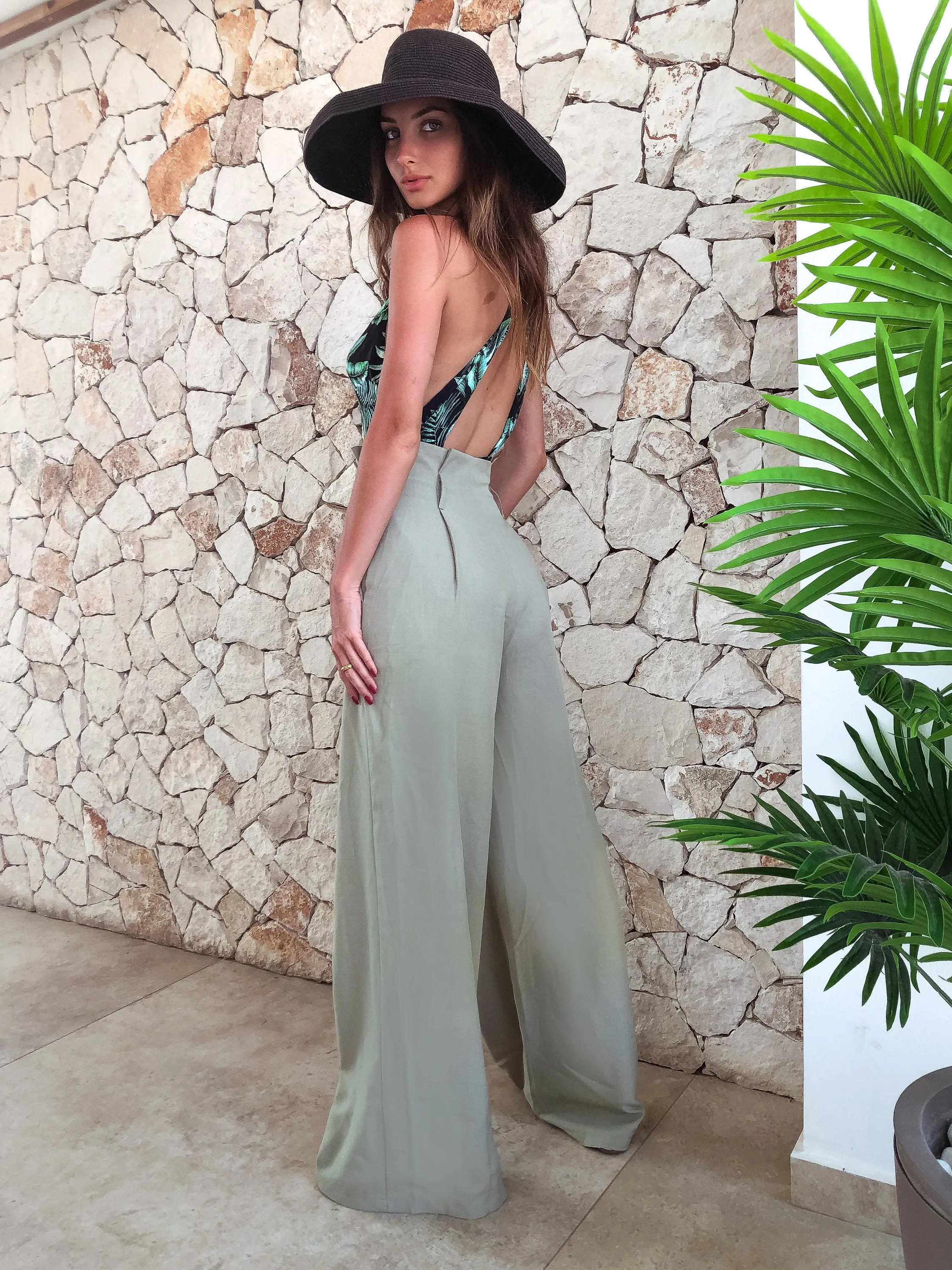 Tropical Affair Botanical Print Halter Neck CrossBack Resort Swim Suit