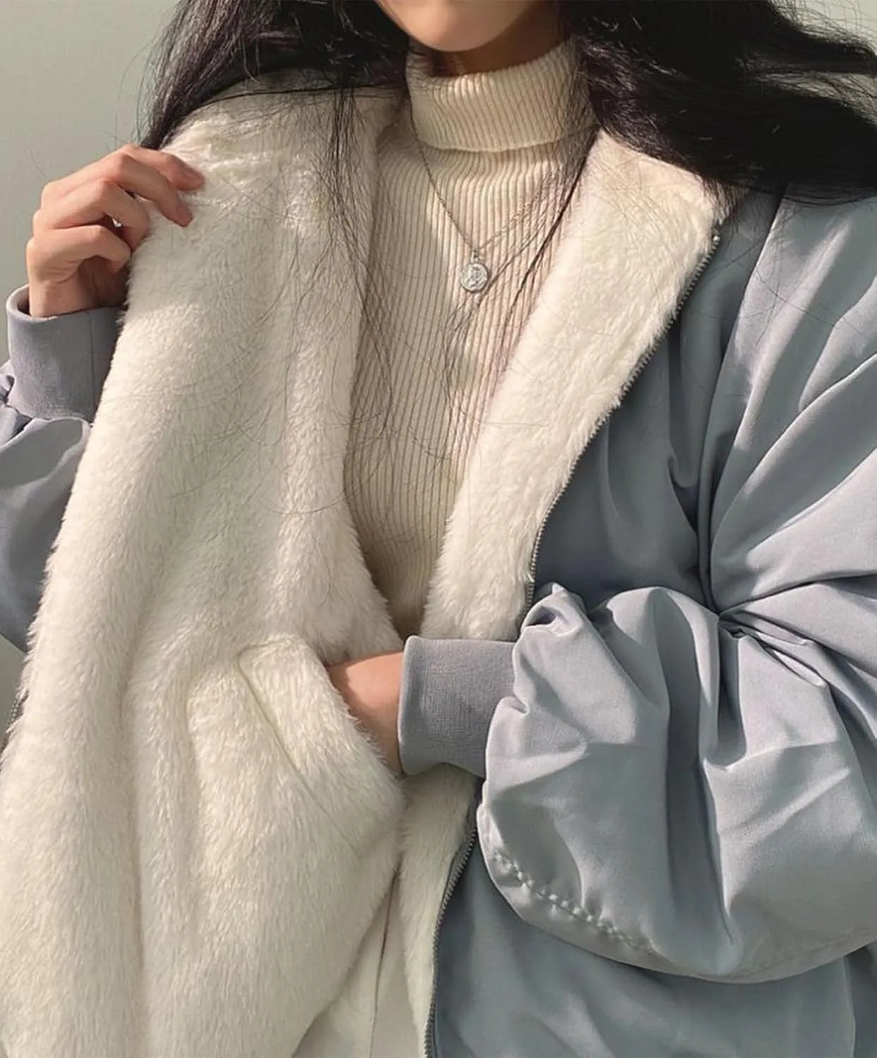 Womens Fleece Lined Jacket Reversible Zip Up Fuzzy Faux Fur Hoodie Oversized Warm Sweatshirt