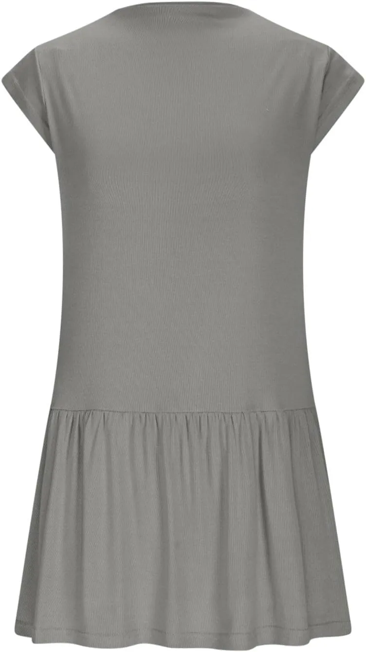 Womens Mock Neck Sleeveless Mini Dress Casual Summer Flowy Dresses Loose Fit Ruffle Hem Dress Comfy Trendy Sundress