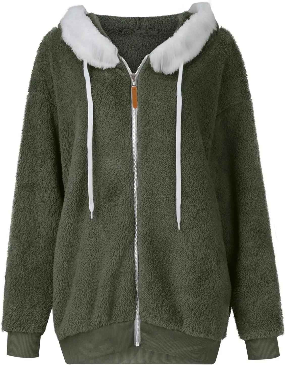 Womens Sherpa Jacket Fuzzy Plus Size Zip Up Hoodie Soft Comfy Fleece Lined Winter Coat with Pockets Warm Outerwear