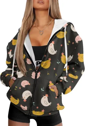 Women's Zip Up Hoodies Casual Long Sleeve Track Jackets With Pockets Fall Outfits Sweaters Fashion Jackets