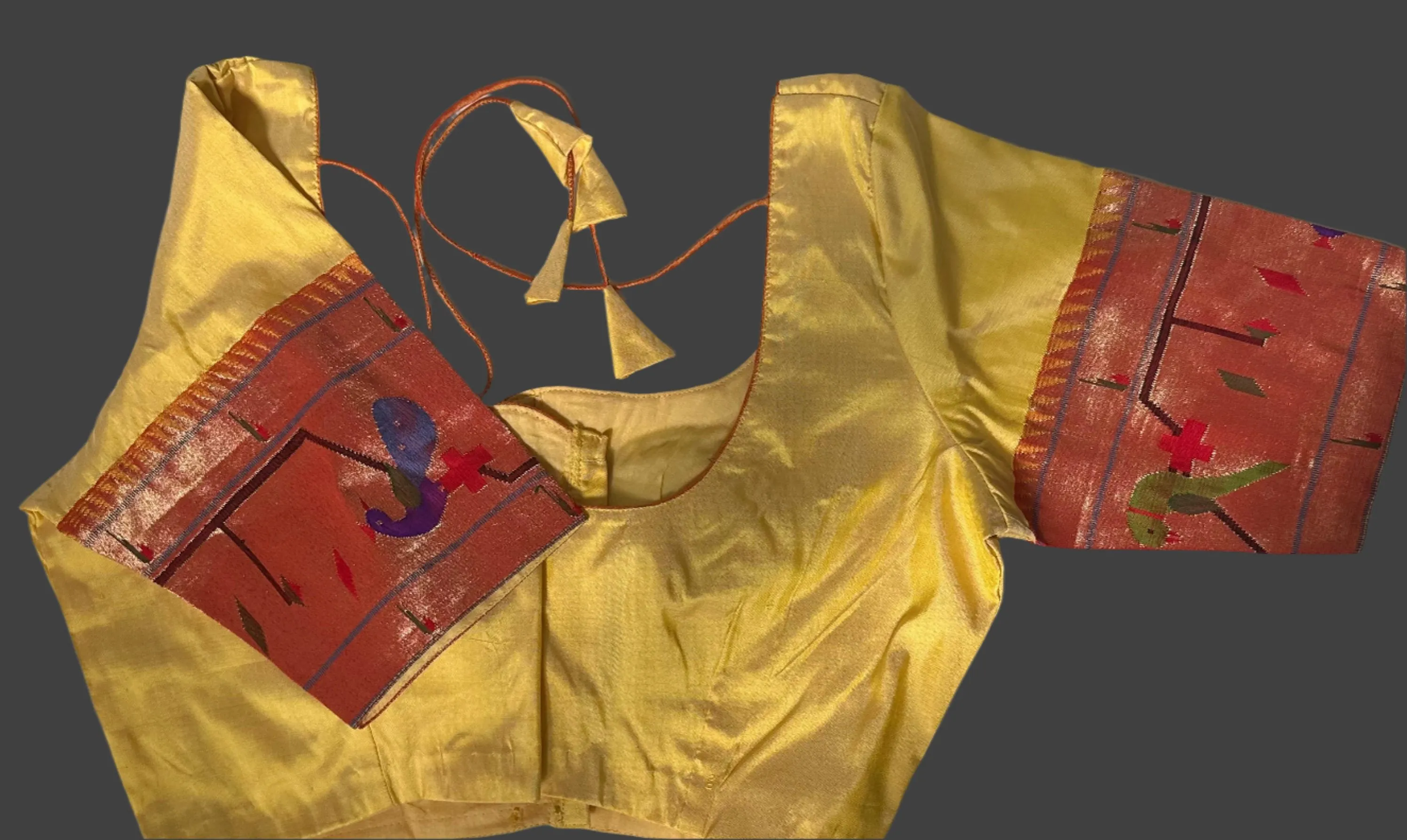 Yellow Paithani blouse online usa silk blouses ready to wear online shopping bandhani blouse online