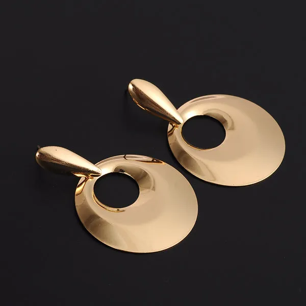Yhpup Europe and America Exaggerate Metal Big Round Gold Leaf Square Water Drop Women Party Cheap Earrings Bridesmaid Gift