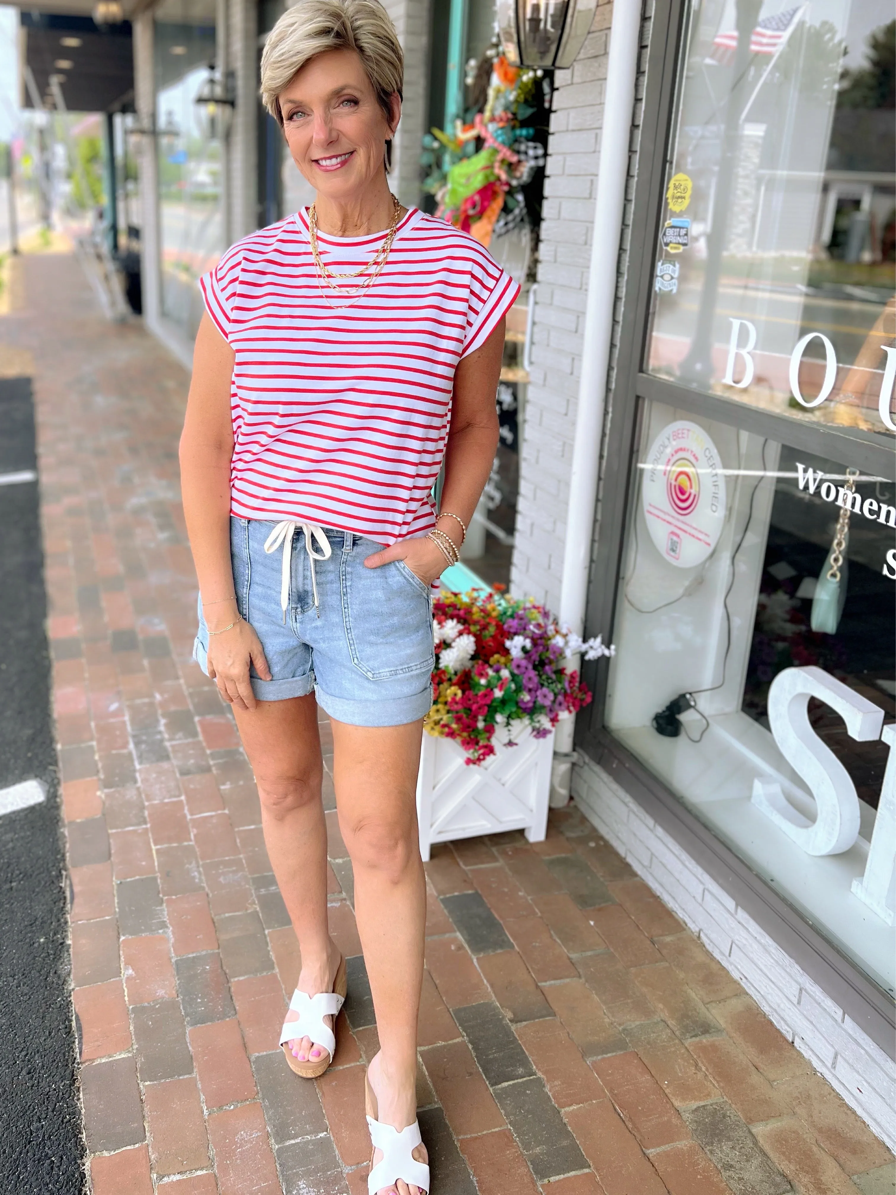 You Go Girl Striped Short Sleeve Top